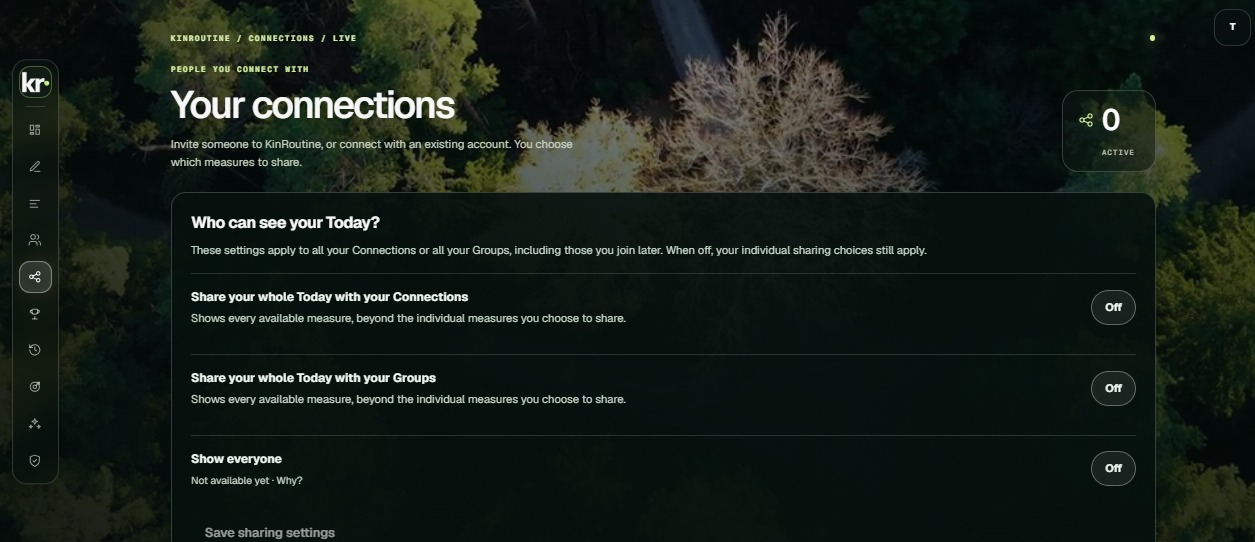 KinRoutine connections with controls for sharing your measures