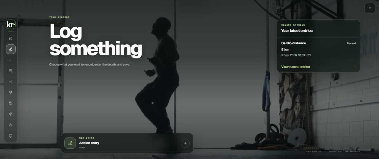KinRoutine: Log something, with an exercise photograph and recent activity