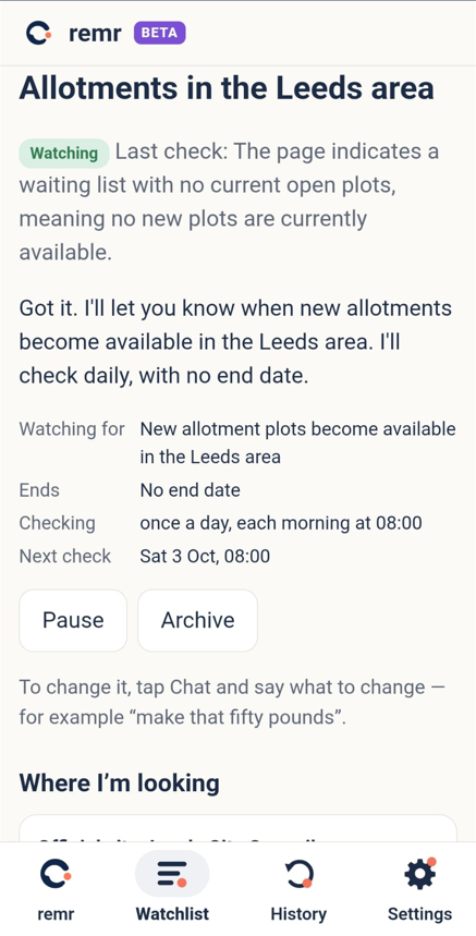 REMR monitoring allotment availability in Leeds with its check schedule