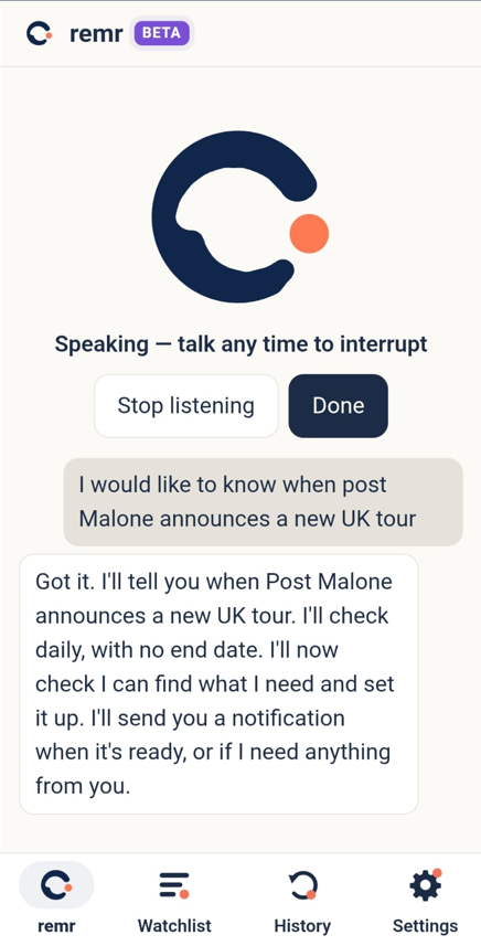 A spoken request asking REMR to watch for a new UK tour